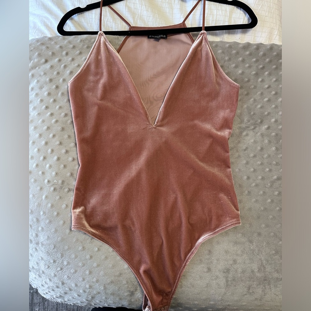 Express pink velvet bodysuit